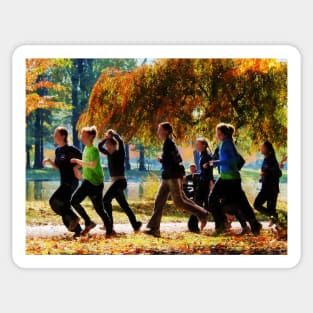 Jogging - Girls Jogging On an Autumn Day Sticker